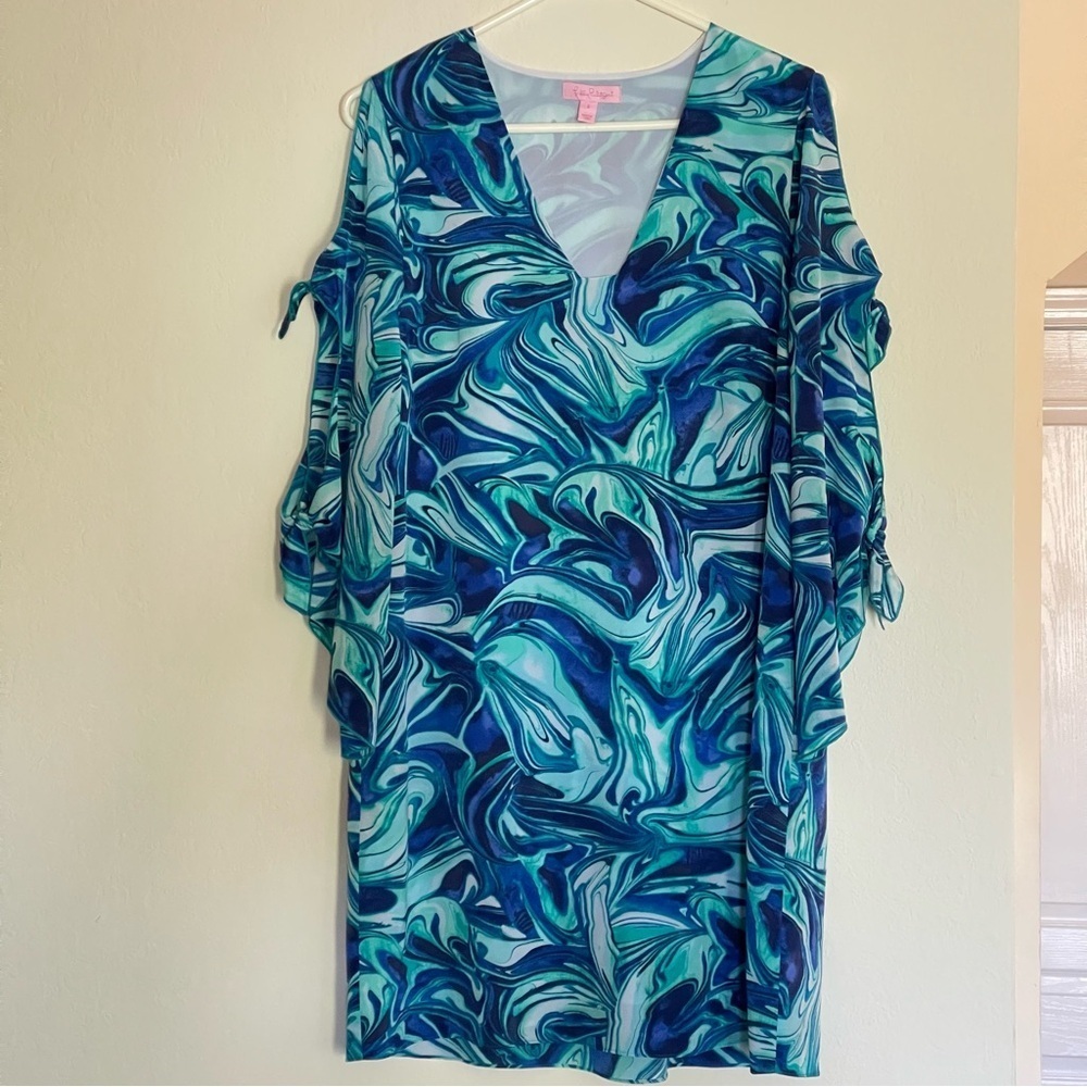 Lilly Pulitzer Avila Silk Dress Ocean Waves Size S